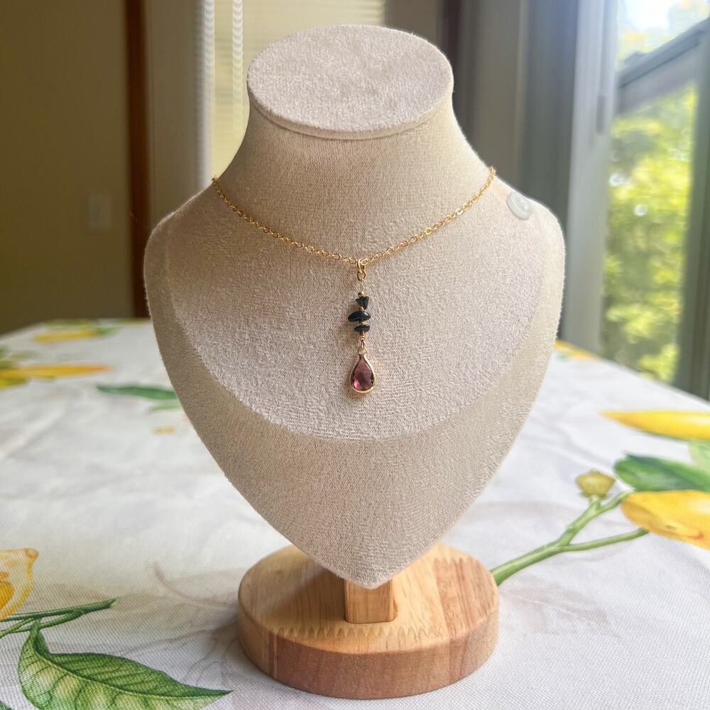 Black Onyx Obsidian Garnet Boho Bohemian Minimalist Casual Gift Necklace